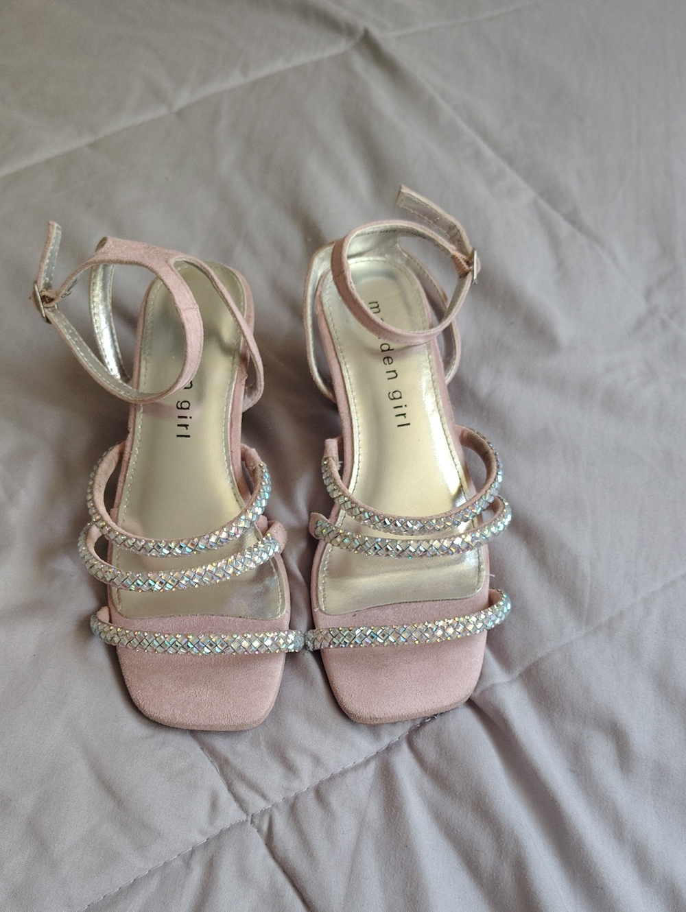 Madden Girl Blush Pink Rhinestone Triple-Strap Ankle Sandals